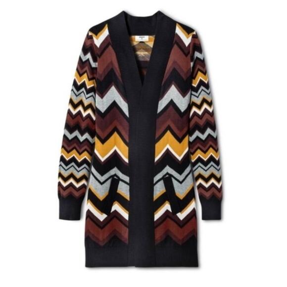 Missoni Brown Chevron Open Front Long Cardigan Sz XS - Picture 1 of 6